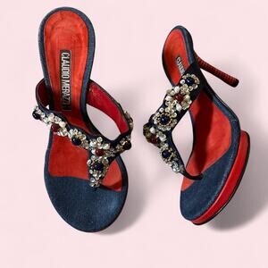Claudio Merazzi Made In Italy denim heels with sequins. Size 37